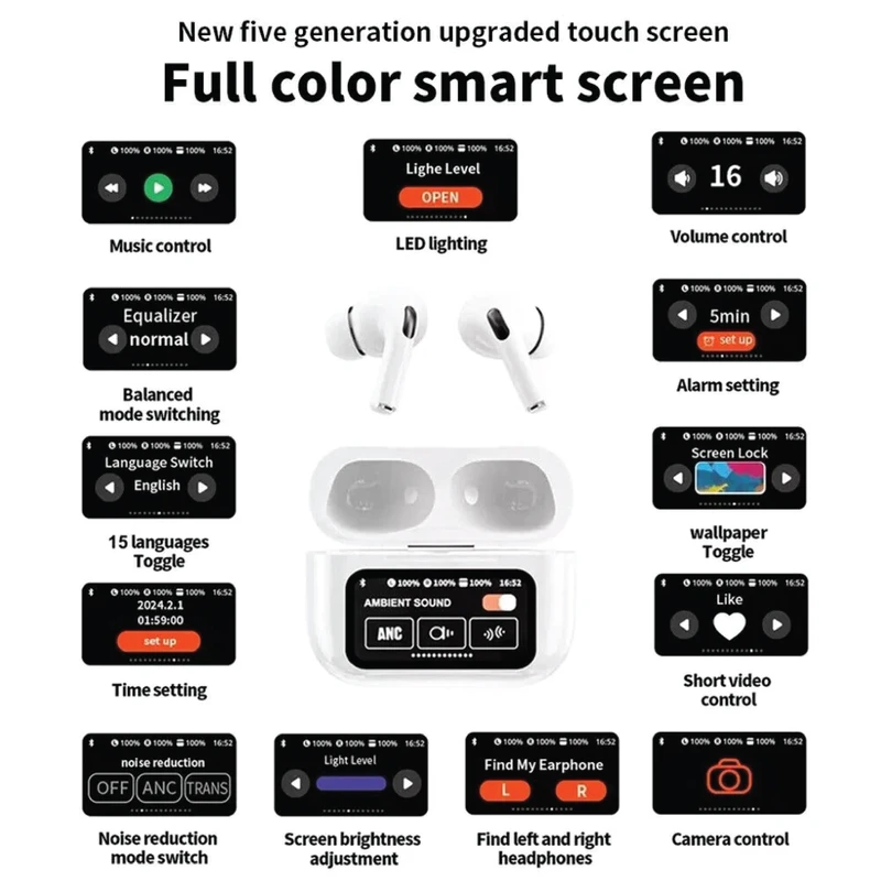 AirPods A9 Pro 2024 Earbuds | ANC/ENC with LED Touch Screen - Image 3